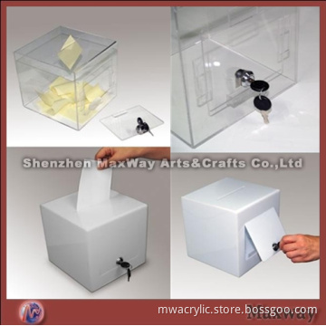 Delicate Cubical Acrylic/Plexiglass Donation Box/Case with Lock